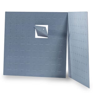May include: Three gray panels with a grid pattern. The center panel has a square opening with a smaller gray panel partially sticking out of it.