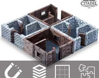 Medium Wood Modular Magnetic Terrain for Tabletop RPGs and Wargaming – 5x5" Customizable Eco-Friendly PLA Set