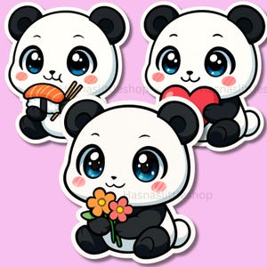 Kawaii panda png, kawaii panda digitale stickers, schattige pandastickers, png-bestanden van hoge kwaliteit