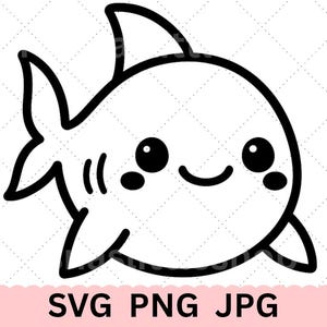 Shark SVG, Shark cut file, Shark Outline, cut file for Cricut, Shark PNG, Animal clipart, Shark JPG, kawaii Shark clipart, cute Shark svg