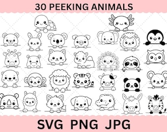 Cute peeking animal svg, cute animal bundle svg, cute animal outline svg, cute animals jpg, cute animals png, peeking svg bundle
