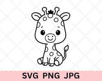 Giraff SVG, giraff klippfil, giraffkontur, klippfil för Cricut, giraff PNG, djur clipart, giraff JPG, kawaii giraff clipart