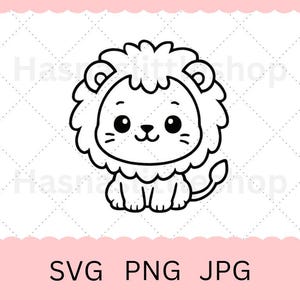 Lion SVG, contour de Lion, fichier de coupe pour Cricut, Lion PNG, clipart Animal, Lion JPG, baby shower, laser de gravure pour enfants