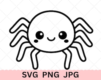 Spider SVG, Spider cut file, Spider Outline, cut file for Cricut, Spider PNG, Animal clipart, Spider JPG, kawaii Spider clipart