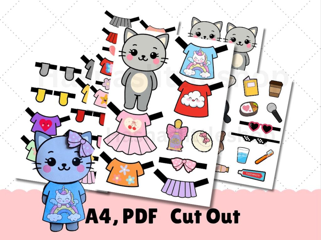 Kawaii Cat Paper Doll – Printable DIY Craft for Kids, Instant Download ...