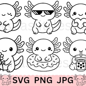 Paquete de ajolote SVG, contorno de ajolote, archivo de corte para Cricut, ajolote PNG, paquete de animales SVG, ajolote JPG, baby shower, grabado láser para niños