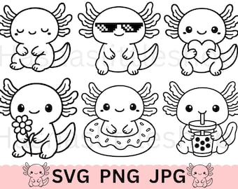 Axolotl Bundle SVG, contour Axolotl, fichier de coupe pour Cricut, Axolotl PNG, bundle animal svg, axolotl JPG, baby shower, laser de gravure pour enfants