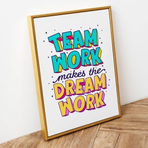 Team Work Makes The Dream Work, Motivational Quote, Printable Wall Art, Inspirational Quote, Office Print, Team Work Print, Office Decor