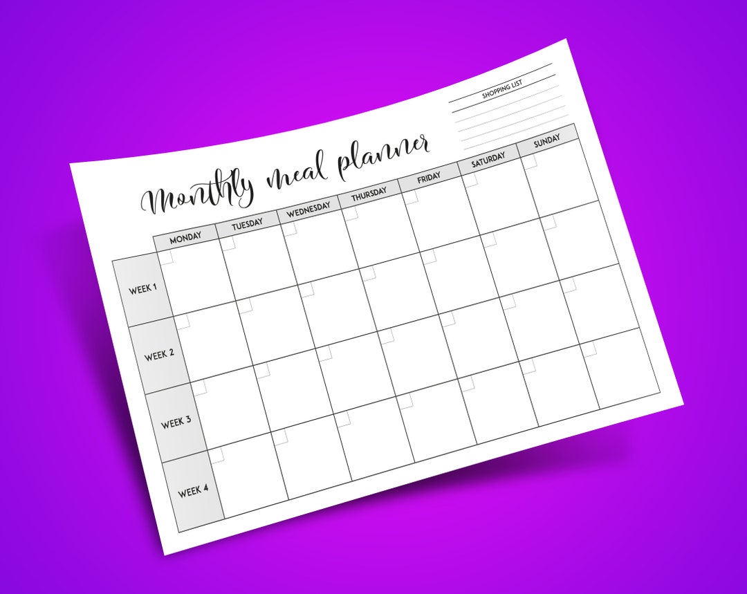 Monthly Meal Planner Printable - Etsy