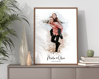 Personalised Custom Watercolour Family Baby Kids Couple Portrait Print Wall Art Birthday Valentine Wedding Engagement Wife Husband Gift