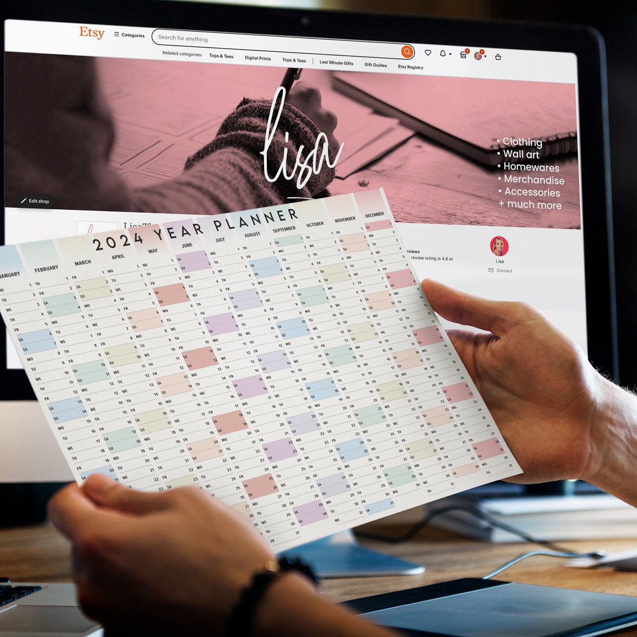 2024 Colour Wall Calendar 2024 Year Planner Monthly Planner Etsy