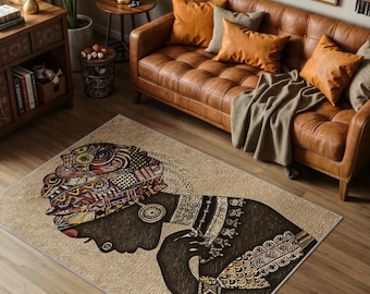 Alfombra de mujer afrocéntrica: decoración étnica africana, alfombra bohemia para sala de estar