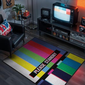 Retro TV Test Pattern Funky TV Rug: Colorful Y2K Home Decor