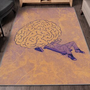 Alfombra moderna para una decoración original, lavable para pensadores, soñadores y zonas de descanso, con temática de psicología, terapeuta y fantasía. imagen 2