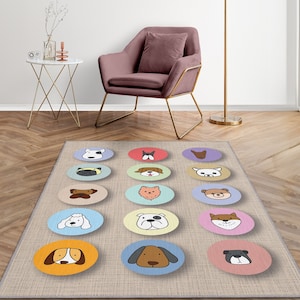 Pastell Kidcore Teppich, Kawaii Zimmer Dekor, Hundeliebhaber Geschenk, Süßer Tier Teppich, Waschbarer Teppich, Gemütlicher Kinderzimmer Teppich, Cartoon Tier Dekor