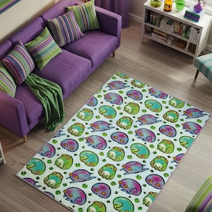 Frog Pattern Rug: Modern Green & Purple Accent Rug