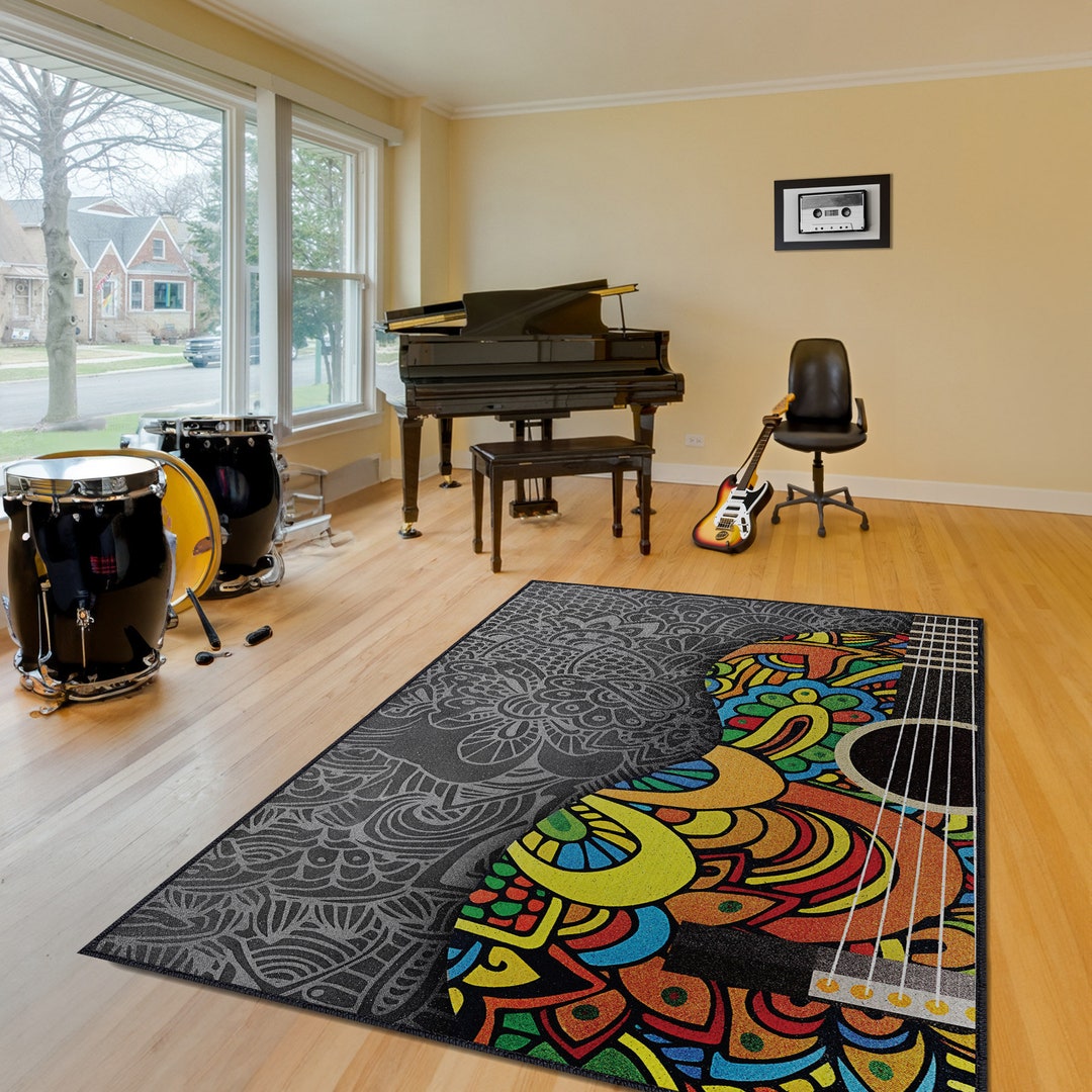 Colourful Guitar Guitarist Rug, Music Class Decor, Musician Gift, Home