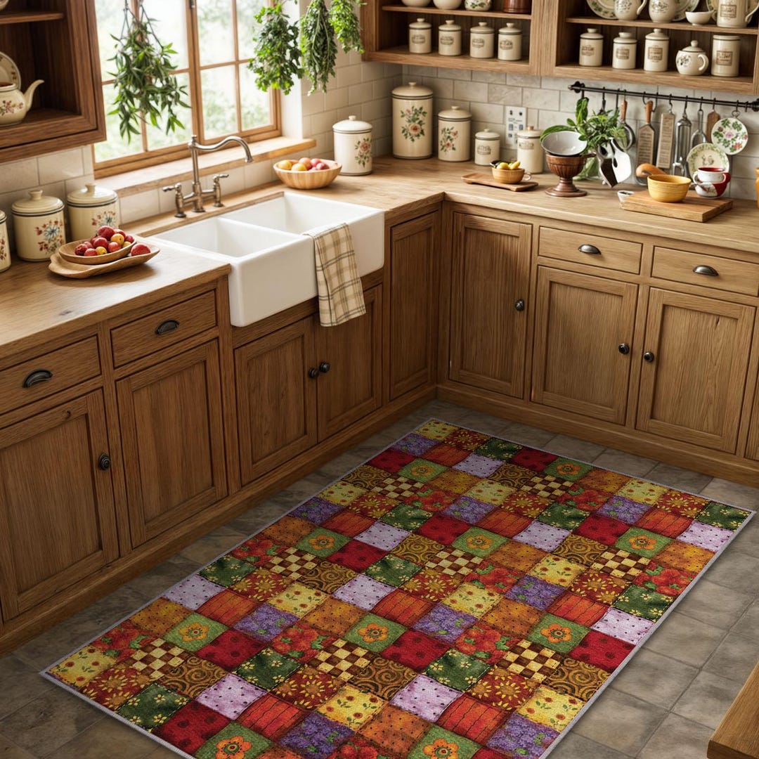 Colorful Patchwork Kitchen Rug, Living Room Rug for Farmhouse Decor ...