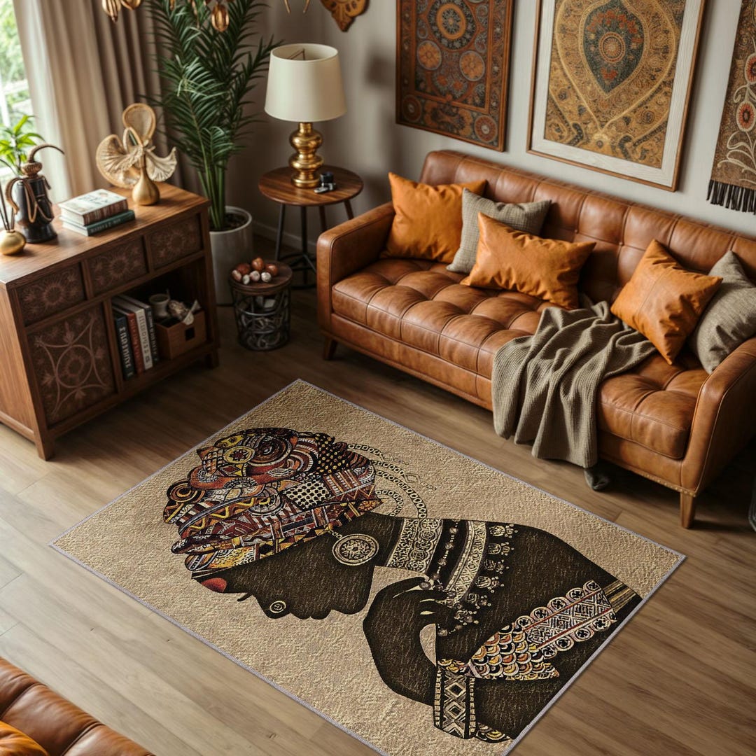 Afrocentric Woman Area Rug Ethnic African Decor Boho Living Room Afrocentric Woman Area Rug Ethnic African Decor Boho Living Room
