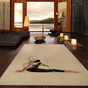 Pilates Gifts Alternative Pilates Rug, Meditation And Sports Themed Washable Cotton Woven Rug, Yoga Rug, Pilates Rug For Pilates Studios
