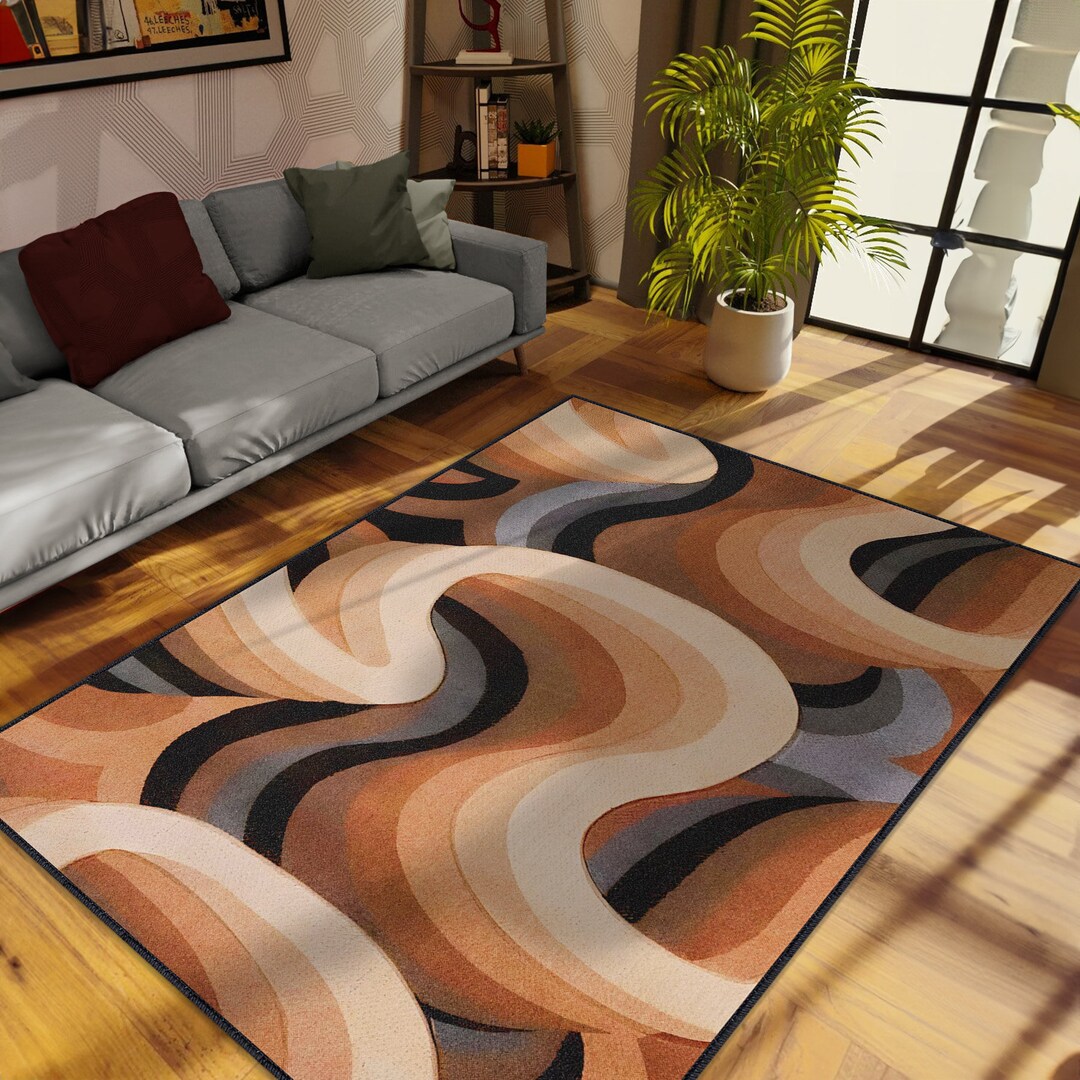 Spiral Brown and Gray Abstract Rug for Modern Living Room Decor, Shades