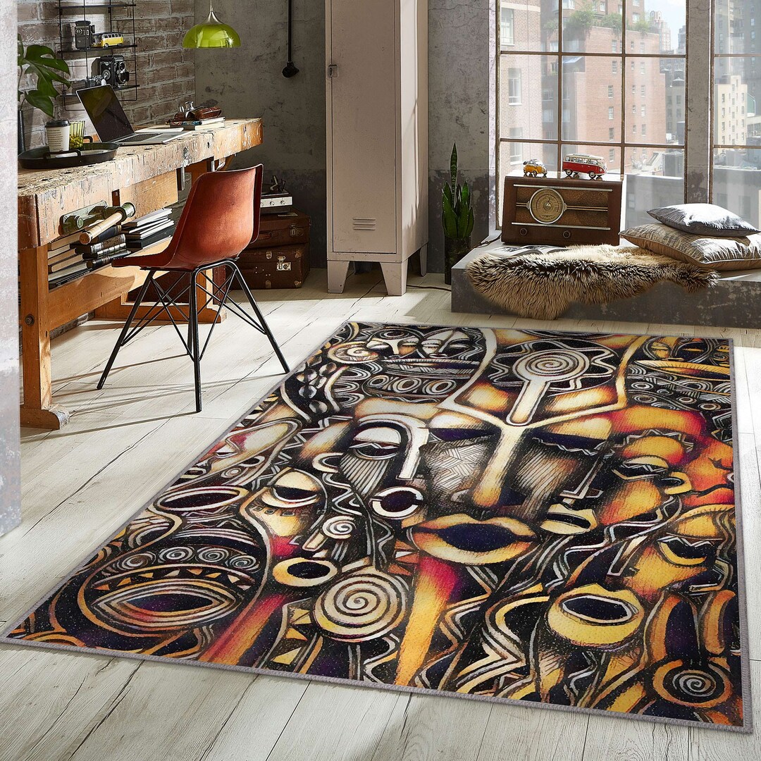 African Wall Rug African Mask Rug for Ethnic Room Decor, Colorful African Culture Art ...