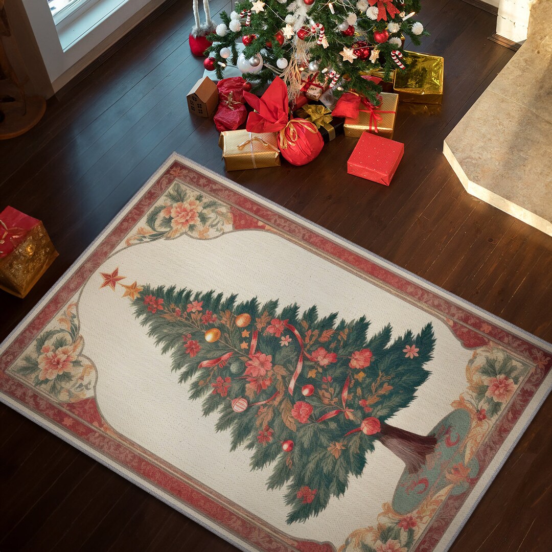 Christam Rug Vintage Christmas Rug for Farmhouse Christmas Decor, Fireplace Rug for ...