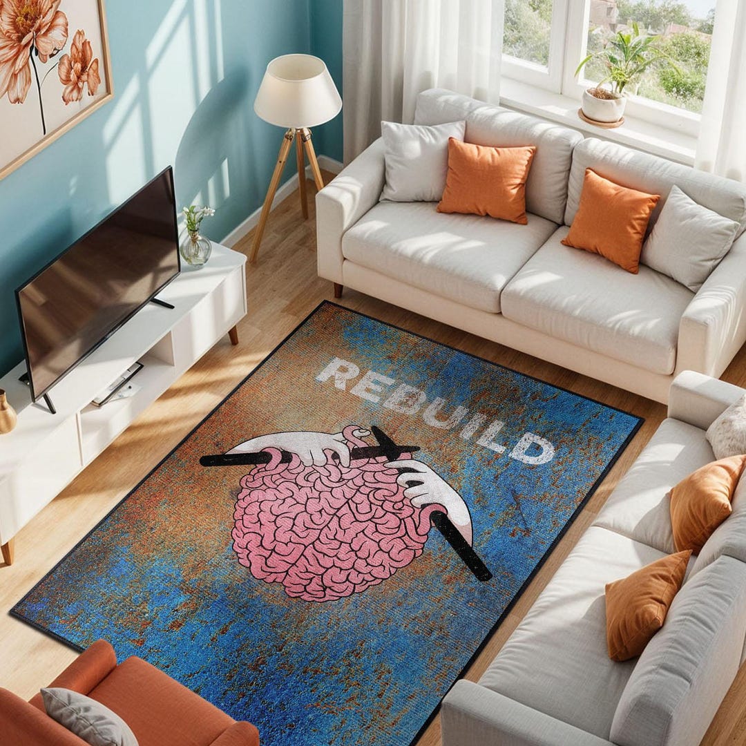 Rebuild Brain Area Rug, Mental Health Art Decor, Machine Washable Non ...
