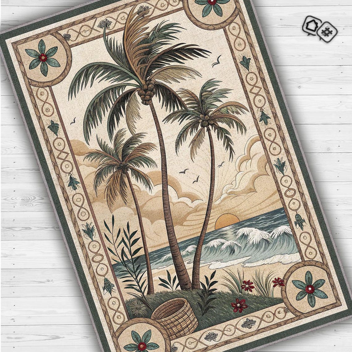Tropical Sunset Palm Tree Rug: Beachy Coastal Decor - Etsy