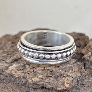 Beaded 925 Sterling Silver Bali Spin Ring: Anxiety Meditation Band