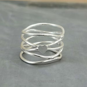 925 Sterling Silver Ring, Handmade Ring, Heart Silver interlocked Ring, Multi Band Rings. Three Rolling Ring Thumb Ring, Multi Band Ring