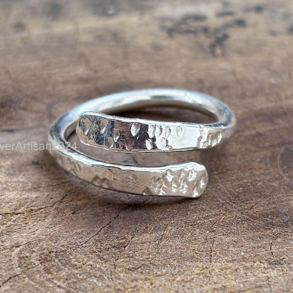 Hammered Sterling Silver Ring: Adjustable Boho Thumb Ring