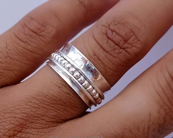 Anello girevole in argento sterling: anello martellato anti-ansia