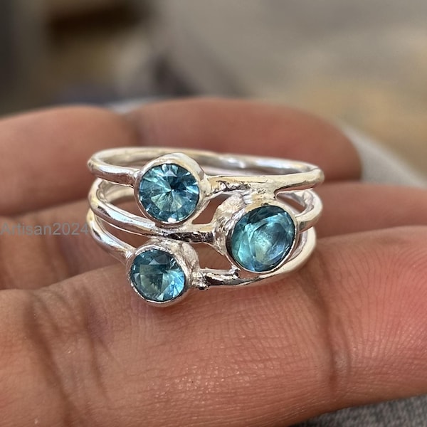 Blue Topaz 925 Sterling Silver Ring - Handmade Designer Band