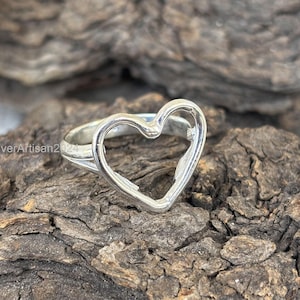 Sterling Silver Heart Outline Ring: Dainty Love Ring