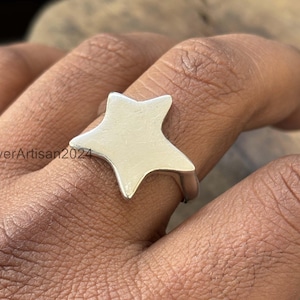 Solid Chunky Star Ring 925 Sterling Silver  Boho Unisex Band Handmade Silver Statement Minimalist  Anxiety Relief Jewelry