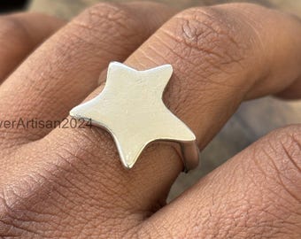 Solid Chunky Star Ring 925 sterlingzilver Boho Unisex band handgemaakte zilveren statement minimalistische angst reliëf sieraden
