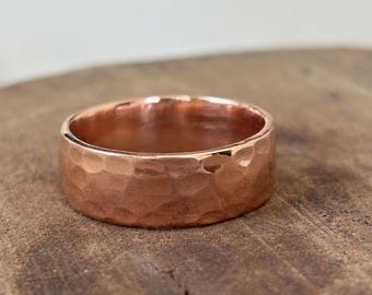 Hammered Copper Ring: Rustic Viking Style Band, 7th Anniversary