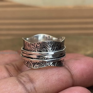 Vågig spinnerring i sterlingsilver, tretrådig bohemisk ångestarmband