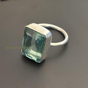 Filigree Aquamarine Ring: Sterling Silver Solitaire Engagement Jewelry