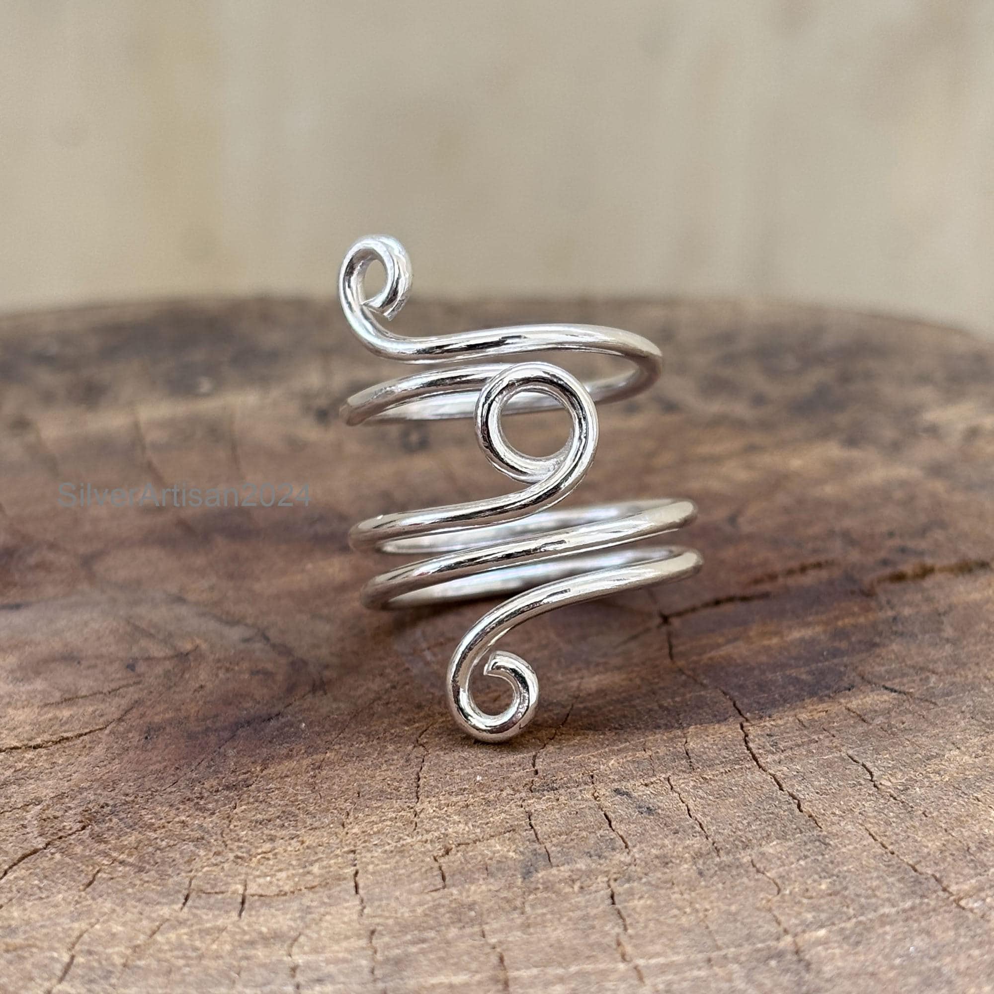 Sterling Silver Spiral Ring: Adjustable Arthritis Splint - Handmade