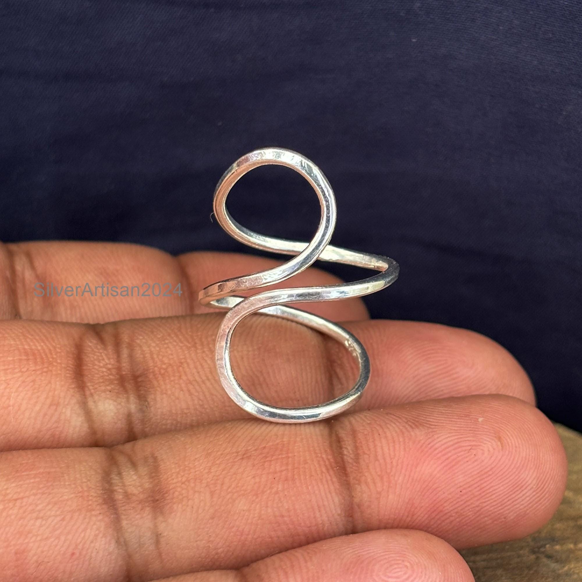 Sterling Silver Adjustable Finger Splint Ring: Handmade Geometric Design