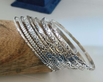 Floral Sterling Silver Bangle Set: West Indian Boho Bracelets