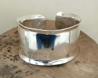 Brazalete ancho de plata de ley 925 maciza, brazalete ajustable estilo boho.