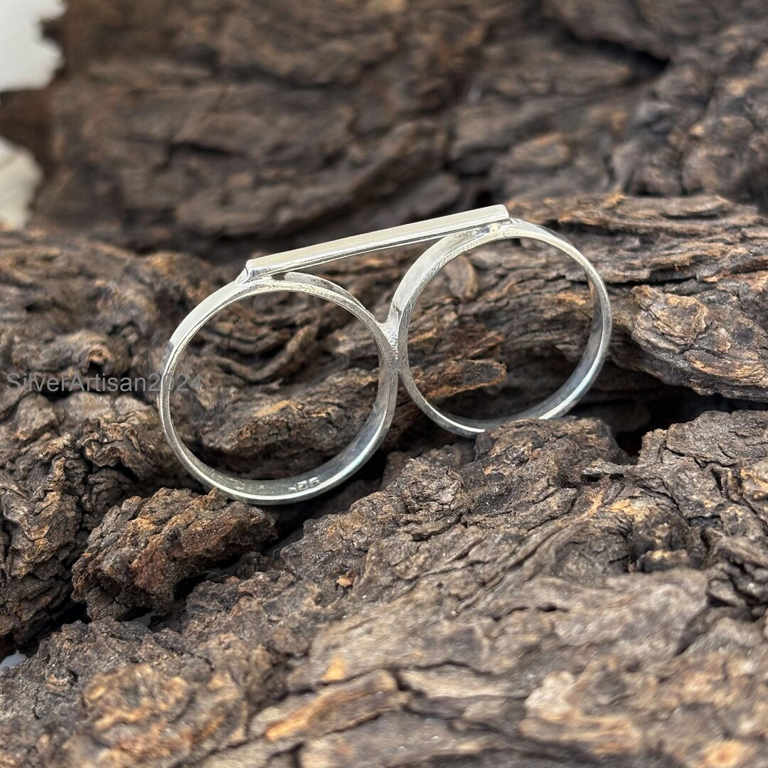 Two Finger Bar Ring, 925 Silver Ring, Double Silver Ring, Simple Bar ...