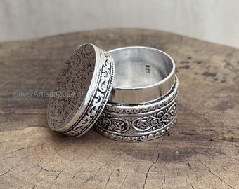 Handmade 925 Sterling Silver Vermilion Box, Round Jewelry Trinket Holder (2.9 cm)