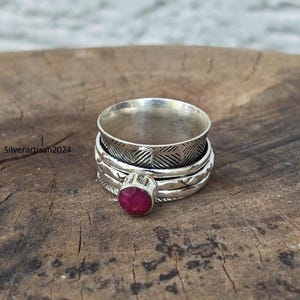 Handmade 925 Sterling Silver Ring,  Ruby Spinner Ring, 3 Tone Ring, Boho Anxiety Relief Jewelry, Gemstone Statement Ring, Boho Ruby Ring
