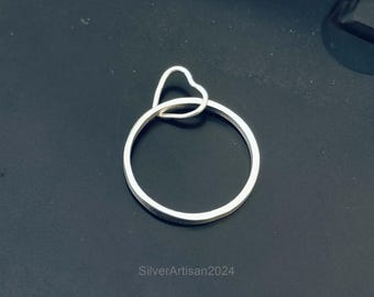 Sterling Silver Heart Dangle Charm Ring: Promise Ring For Her