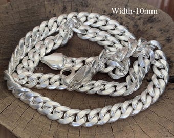 Cadena cubana de plata de ley 925 maciza de 10 mm, collar Miami hecho a mano, gargantilla para hombre.
