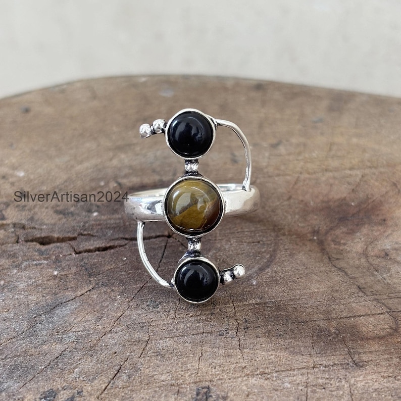 Handmade Sterling Silver Ring Moonstone And Labradorite Gemstones Statement Boho Women Jewelry image 5